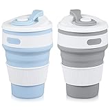 2Pcs Silicone Collapsible Travel Cup - Camping Cups Collapsible Cups Drinking Cups with Lids for Adults Foldable Silicone Cup Collapsible Cup with Lid Camping Cup Collapsible Drinking Cups for Kids