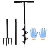 2 in 1 Hand Drill Auger Post Hole Digger – 44.5 inch Manual Garden Spiral Drill Planter for Bulb, Flower, Seedlings, Bedding Plants, Fence Post Auger for Trees, Mailbox, Deep Cultivating.
