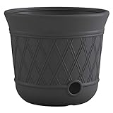 Suncast Round Resin Decorative Weatherproof Outdoor Hideaway Standard Garden Hose Storage Pot with Drainage Holes for Garden, Gray