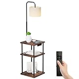 SparkleShine Floor Lamp with Table, Lamp with Shelves and Wireless Charging, Stepless Color Temperature Adjustment with 9W Bulb and Magnetic Remote Control for Living Room, Bedroom