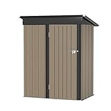 Greesum Metal Outdoor Storage Shed 5FT x 3FT, Steel Utility Tool Shed Storage House with Door & Lock, Metal Sheds Outdoor Storage for Backyard Garden Patio Lawn (5' x 3'), Brown