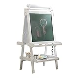 KidKraft Deluxe Wooden Easel with Chalkboard and Dry Erase Surfaces, Paper Roll and Paint Cups - White, Gift for Ages 3+ 25.5 x 24 x 48