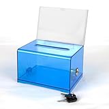 Edlike Donation Ballot Box with Lock - Secure Suggestion Box Perfect for Business Cards (6.25' x 4.5' x 4') blue