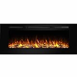 PuraFlame Alice 50 Inches Recessed Electric Fireplace, Flush Mounted for 2 X 6 Stud, Log Set & Crystal, 1500W Heater, Remote Control, Black