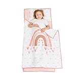 Cokouchyi Extra Large Toddler Nap mat, Toddler Sleeping Bag with Removable Pillow, Measures 53 x 21 x 1.5 Inches, Slumber Bag for Girls, Ideal for Daycare and Preschool Kindergarten, Rainbow