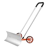VEVOR Metal Snow Pusher Shovel for Driveway with Wheels, 30 inch Bi-Directional Heavy Duty Rolling Snow Pusher on Wheels, Back Saver Wheeled Snow Shovels for Snow Removal for Doorway Sidewalk Deck