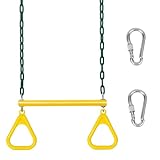 LadyRosian 17' Gym Trapeze Swing Bar Rings 48' Heavy Duty Chain Swing Set Accessories with Locking Carabiners Plastic Coated Chains Swing Monkey Bars for Backyard, Playroom (Yellow)