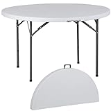 SUPER DEAL 4 Foot Round Folding Card Table, 48' Indoor Outdoor Portable Plastic Kitchen or Camping Picnic Party Wedding Event Table, White