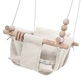 Monkey & Mouse Baby Swing Seat, Secure Canvas and Wooden Hanging Swing Chair for Baby, Infant, Toddler, Kids Toys - Indoor and Temporary Outdoor Hammock for Indoor Playground, Tree Swings or Backyard
