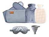 Hitopin 3 in 1 Hot Water Bottle Pouch, Hot Bottle Bag, Hot Water Bottle with Waist Cover, Warm Water Bag, Hot Water Bottle Pouch with Soft Belt, with Eye Mask+Funnel, for Pain Relief Waist Back Neck