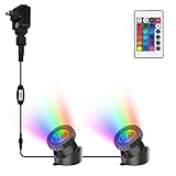 CREPOW RGB Pond Lights, Super Bright LED Underwater Submersible Colorful Landscape Spotlights, 98ft Remote Control IP68 Waterproof Fountain Lights for Fish Aquarium Tank Garden Yard Pool (Set of 2)