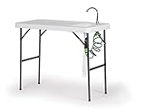 Old Cedar Outfitters Fish Fillet and Cleaning Table or Portable Folding Gardening Table with Sink, Drain, Faucet and Spray Cleaner, 45.1' x 23.2' x 37.2', White,deluxe