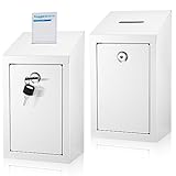 Hicarer 2 Pieces Metal Donation Box Charity Donation Collection Box Cash Drop Box Suggestion Boxes Rent Check Box with Top Slot and Lock Keys for Coin Office, Easy Wall Mounting or Counter Top Use