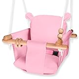 Baby Swing Outside Indoor-Wooden Infant Swing Outdoor, Secure Canvas Baby Hanging Swing Seat Porch Swing Chair for Tree and Backyard for Toddler