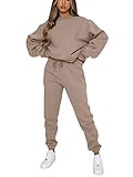 Alunzoem Tracksuit for Women Set Sweat Suit 2 Piece Pullover Solid Sweatshirt Long Pants Outfits Lounge Set Khaki XL