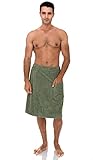 TowelSelections Men's Wrap Adjustable Cotton Terry Shower Bath Gym Cover Up with Snaps Small/Large Oil Green