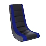 The Crew Furniture Classic Video Rocker Floor Gaming Chair, Kids and Teens, Racing Stripe PU Faux Leather & Polyester Mesh, Black/Blue