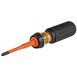 Klein Tools 32293 Insulated Screwdriver, 2-in-1 Screwdriver Set with Flip Blade, #2 Phillips and1/4-Inch Slotted Tips, Double-Ended Blades