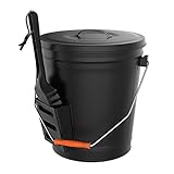 Metal Ash Bucket with Lid and Shovel - Wood Stove and Fireplace Tools - Ash Pail and Wood Pellet Storage - Hearth Accessories by Pure Garden (Black)