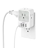 Multi Plug Outlet Splitter with USB, TESSAN 4 Electrical Outlet Extender Surge Protector with 3 USB Wall Charger, Multiple Plug Expander Box for Home Office Dorm Room Essentials, White-Grey
