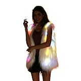 Light Up Vest Fluffy Glowing Winter Fur Coat Rainbow LED Costume Waistcoat (S)