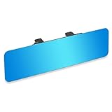 (Newest Version) SkycropHD Frameless Anti Glare Rear View Mirror Interior Panoramic Wide Angle Mirror Eliminate Blind Spots for Car SUV Truck – Flat,11.8in (Blue)