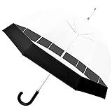 Kung Fu Smith Clear Bubble Umbrella for Women and Girls, Adult Long Stick Rain See Through Dome Umbrella with Black Trim and Leather Hook Handle