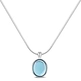 925 Sterling Silver Aquamarine Necklace Oval Blue Pendant Necklace March Birthstone Necklace for Women Handmade Aquamarine Jewelry for Gift