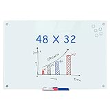 maxtek Glass Whiteboard 48x32 in, Glass Dry Erase Board, Large Magnetic Glass Board for Office Presentation Home Office Wall with Marker Tray & Markers