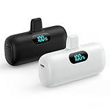 [2 Pack]Mini Portable Charger 5000mAh,Ultra-Compact 15W PD Fast Charging Power Bank,LCD Display Cute Battery Pack Backup Charger Compatible with iPhone 14/14 Pro Max/13/13 Pro/12/XR/8/7/6-Black+White
