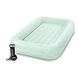 Intex Kids Travel Air Mattress Inflatable Bed Set with Raised Sides, Hand Pump, and Carrying Bag for Camping Trips and Sleepovers, Gray