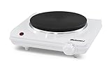 Elite Gourmet ESB-301F Countertop Single Cast Iron Burner, 1000 Watts Electric Hot Plate, Temperature Controls, Power Indicator Lights, Easy to Clean, White