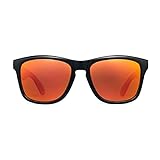 BNUS Glass Lens Polarized Sunglasses (Glass Lens, Black Frame/Red Mirrored Polarized)