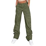 Lepunuo Cargo Pants Tactical Hiking Pants for Women Stretchy Waist Army Green