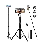 70' Phone Tripod Stand for Recording, Selfie Stick Tripod with Remote Phone Mount, Flexible Travel Tripod for Video Vlogging Photography, Compatible with iPhone Android iPad Cell Phone and Camera
