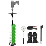 DEERFAMY Ice Fishing Auger, 8 Inch Diameter Nylon Ice Auger, 45 Inch Long Cordless Ice Augers for Ice Fishing, Auger Drill with 14 Inch Extension, Top Plate, Ice Scoop, Gloves, Green