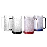 Easicozi Double Wall Gel Frosty Freezer Ice Mugs Clear Set of 4 (White black red and blue)
