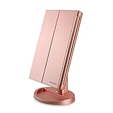 WEILY Lighted Vanity Makeup Mirror 1x/2x/3x Magnification Trifold with 21 LED Lights Touch Screen and USB Charging, 180 Degree Adjustable Stand for Countertop Cosmetic Makeup Mirror(Rose Gold)