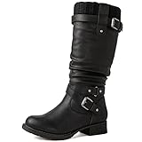 GLOBALWIN Womens Mid-Calf Low Heel Motorcycle Fashion Boot, 22yy05 Black, Size 8 (GW-W22YY05-BLACK-SZ-8)