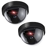 WCHOSOZH 2 Pcs Dummy Camera, Wireless Dome Simulated Security Camera with Realistic Red LED Flashing Lights for Indoor outdoor Home Business, Black