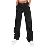 Parachute Pants for Womens Wide Leg Cargo Pants Y2k with Pockets Baggy Casual Harajuku Streetwear Black