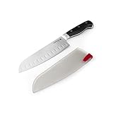 Sabatier Forged Triple Rivet Santoku Knife with Edgekeeper Self-Sharpening Blade Cover, Razor-Sharp Kitchen Knife to Cut Fruit, Vegetables and more, High-Carbon Stainless Steel, 7-Inch,Black