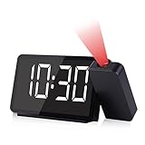 DR.PREPARE Projection Alarm Clock, Digital Clock Radio with 360° Projector, FM Radio, 4 Brightness Options, Dual Alarms, 12 / 24H, Sleep Timer, Projection Clock for Bedroom Office with USB Port