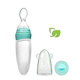 Gaodear Baby Food Feeder Squeeze Cereal Feeding Bottle, Silicone Dispensing Spoon with Dust Cover (Green, 3oz/90ml, for 4 Months+ Babies)