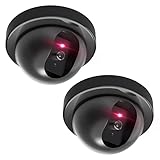WALI Dummy Fake Security CCTV Dome Camera with Flashing Red LED Light with Security Alert Sticker Decals (SD-2), 2 Packs, Black