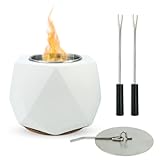 Tabletop Fire Pit – Smokeless & Odor Free Mini Fire Pit – Indoor & Outdoor Smores Maker – Portable Tabletop Fireplace – Modern Durable Concrete Fire Bowl – 1 Hour Burn Time – White