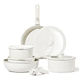 CAROTE 11pcs Pots and Pans Set, Nonstick Cookware Sets Detachable Handle, Induction RV Kitchen Set Removable Handle, Oven Safe, Cream White