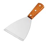 Stainless Steel Blade Grill Slant Edge Scraper Wooden Handle for Food Service, Cleaning Supplies, Barbecue Cooking Restaurants