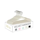 Velvet Clothes Hangers, 50 Pack Non-Slip Durable Coat Hangers, Heavy Duty 360 Degree Swivel Felt Hangers, Light Weight Saving Space Clothes Hangers for Wardrobe (17.5 Inch, White)