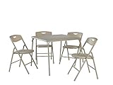 Cosco 5-Piece Folding Table and Chair Set, Antique Linen